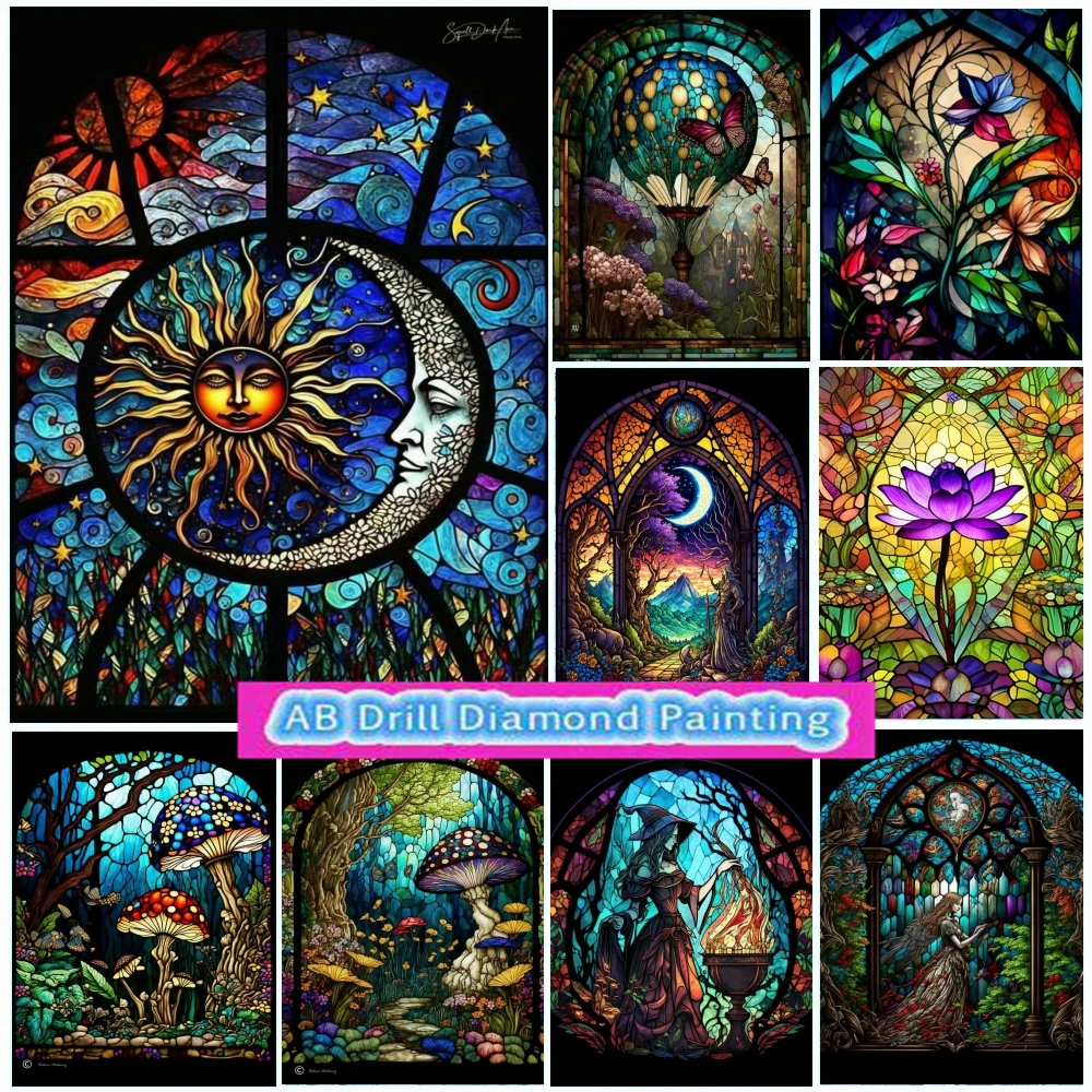 Fantasia Vetro Colorato 5D Ab Trapano Pittura Diamante Fungo Bella Ragazza Loto Punto Croce Kit Arte Mosaico Decorazioni Per La Casa Regali Per Bambin