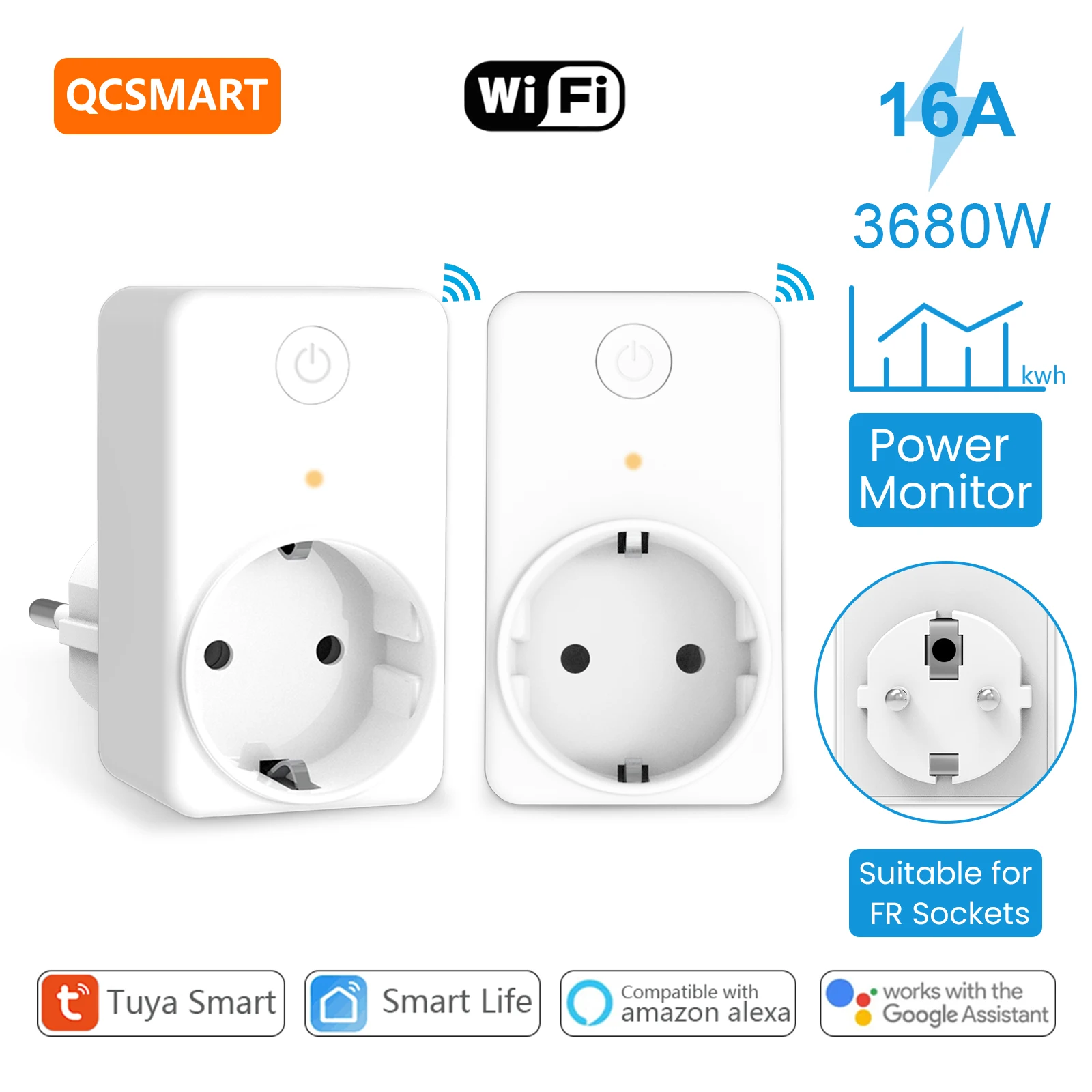 Qcsmart-tomada Tuya Vida Inteligente Plugue ue Aplicativo Móvel Monitor de Energia Controle Remoto de Voz Assistente do Google Alexa Echo