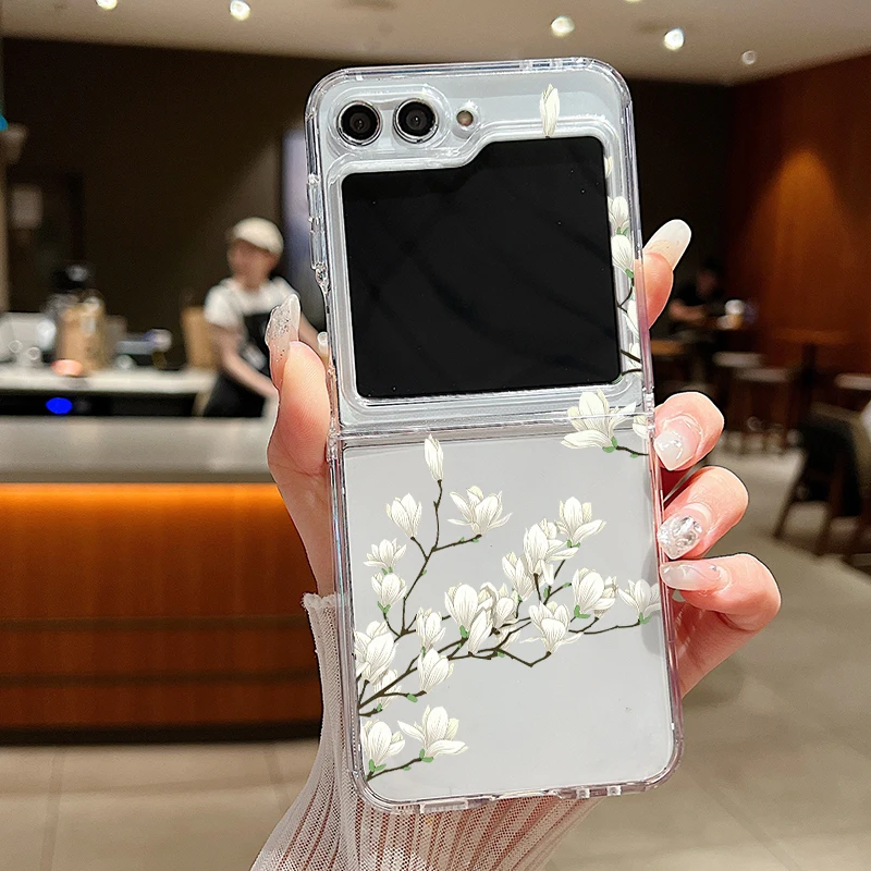 Flower Pattern Clear Silicone Case - Flexible TPU Folding Cover
