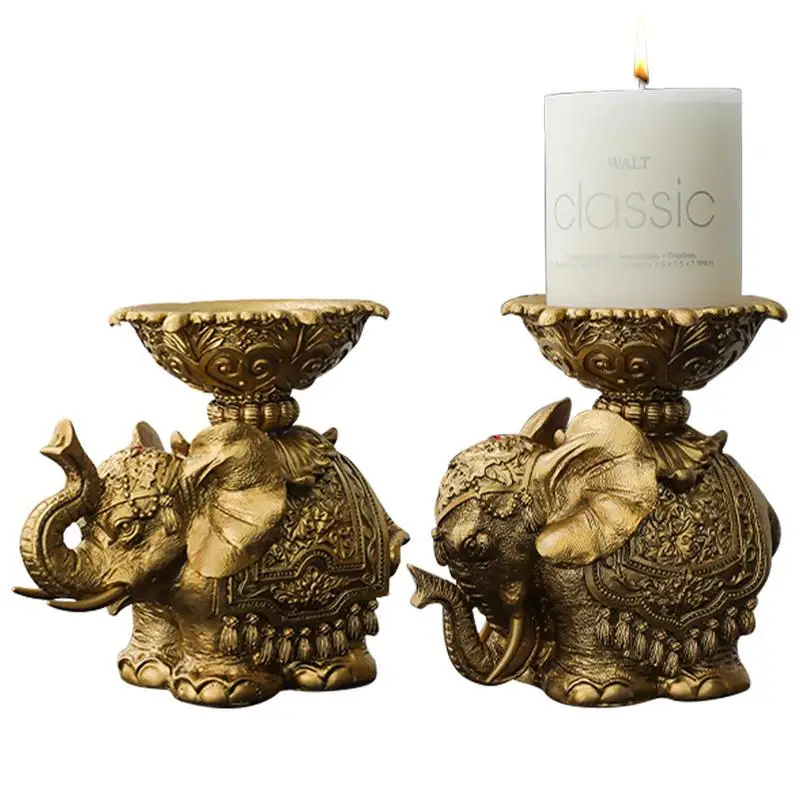 

Elephant Candle Holder 2pcs Vintage Animal Sculpture Candle Stand Decorative Elephant Candle Stand For Wedding Bedroom Party