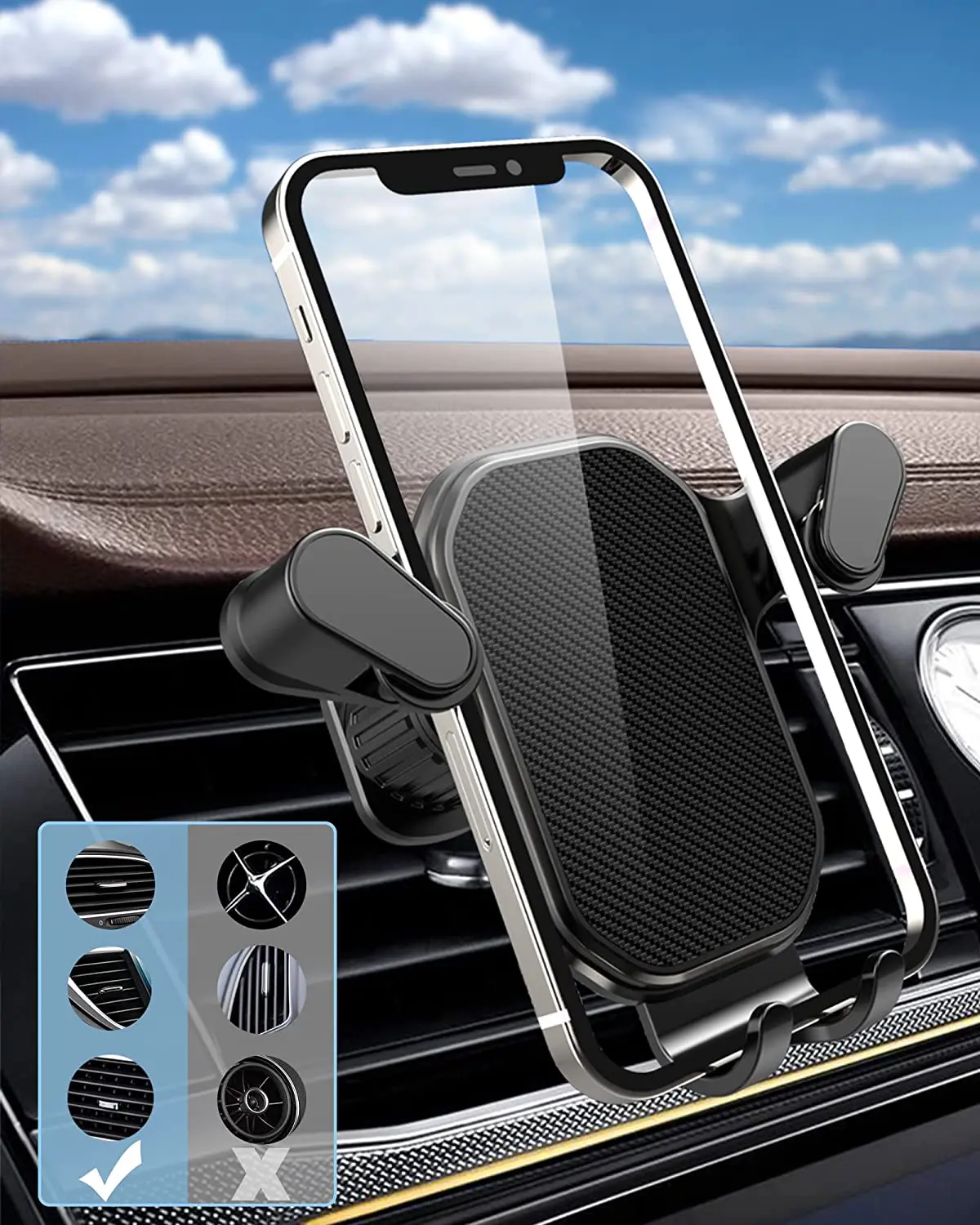 Universal Auto Haken Basis Telefon Halter Schwerkraft Mobile Ständer GPS Unterstützung Auto Air Vent Halterung für IPhone 16 15 14 13 Xiaomi Samsung – Detail 7