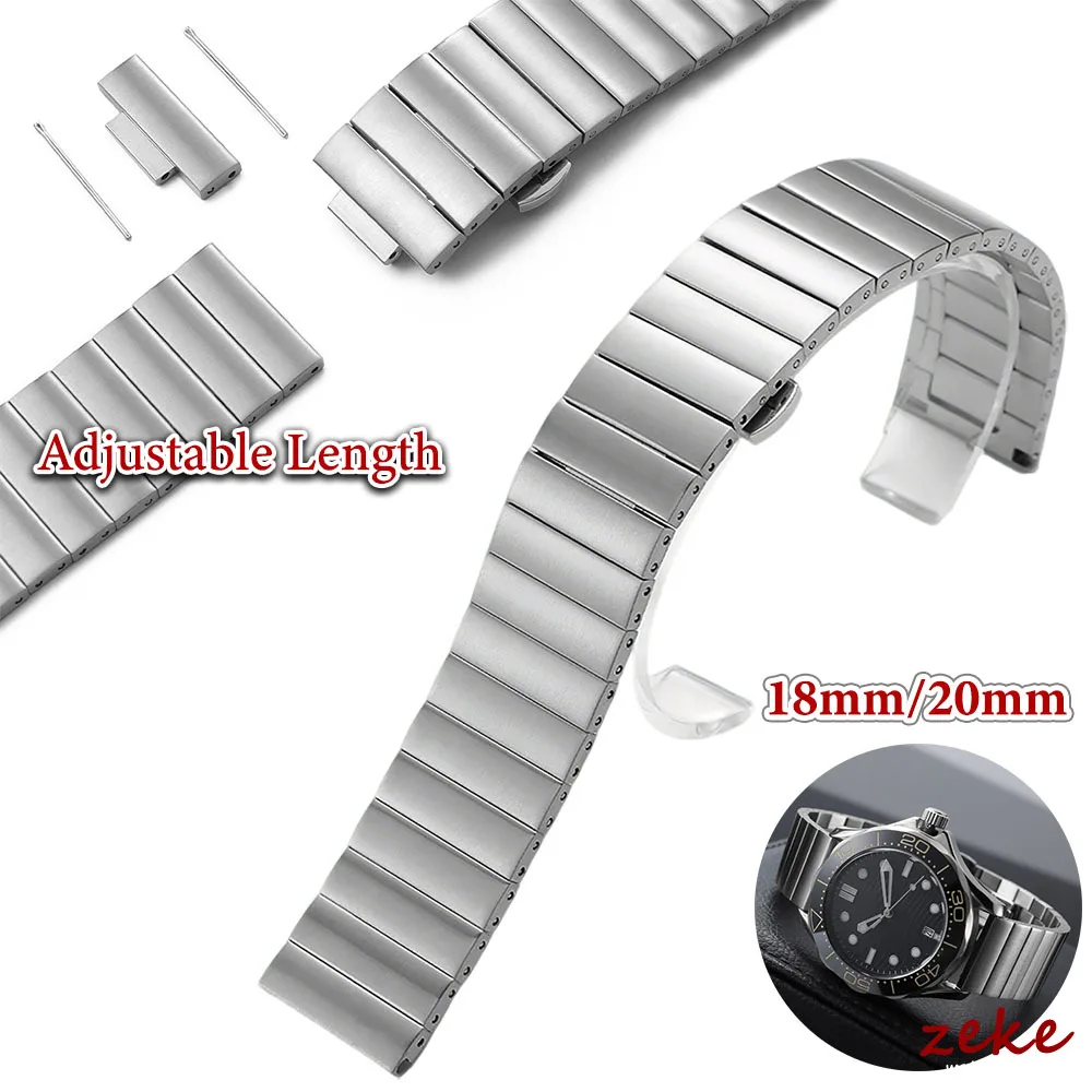 Men's Solid Stainless Steel Watch Strap - Silver Metal Band with Double Press Butterfly Buckle & Quick Release