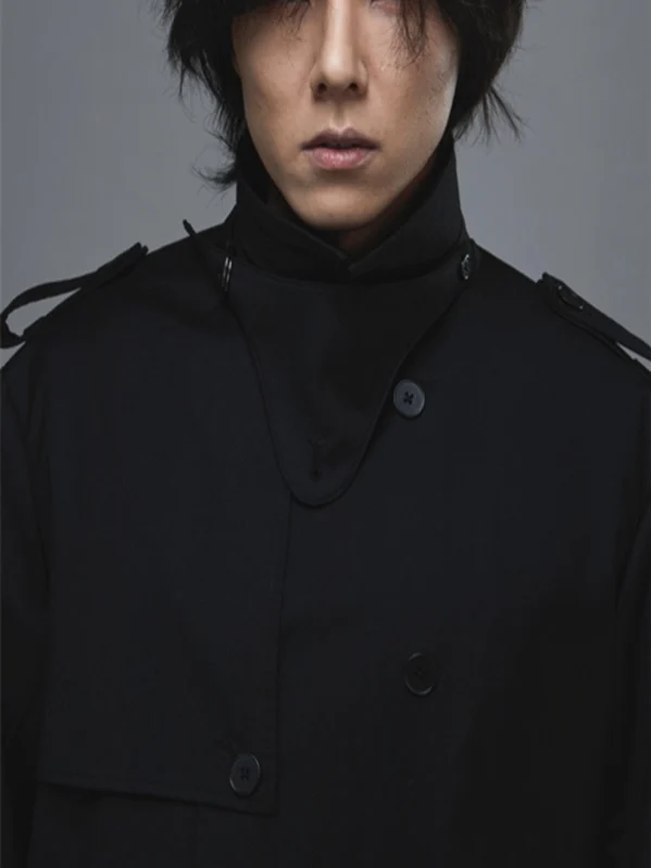 YAMAMOTO 스타일 코트 2025 고품질 레인 코트 트렌치 코트 23Aw Gabardine 롱 더블 브레스트 캐주얼 롱 코트