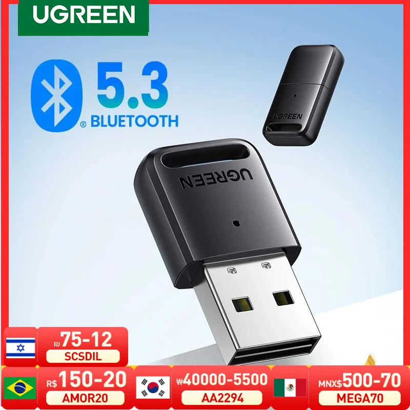 UGREEN Bluetooth 5.3 Adapter számára PC USB Bluetooth 5.0 Rádióadó dongle Szikratávirát Számítógépes Adapter számára Egér Kulcskarika Nyer 11/10/8.1