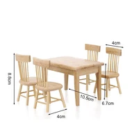 Meubles miniatures pour maison de poupée, Table à manger en bois, chaise, jouet de Simulation, 1/12 5
