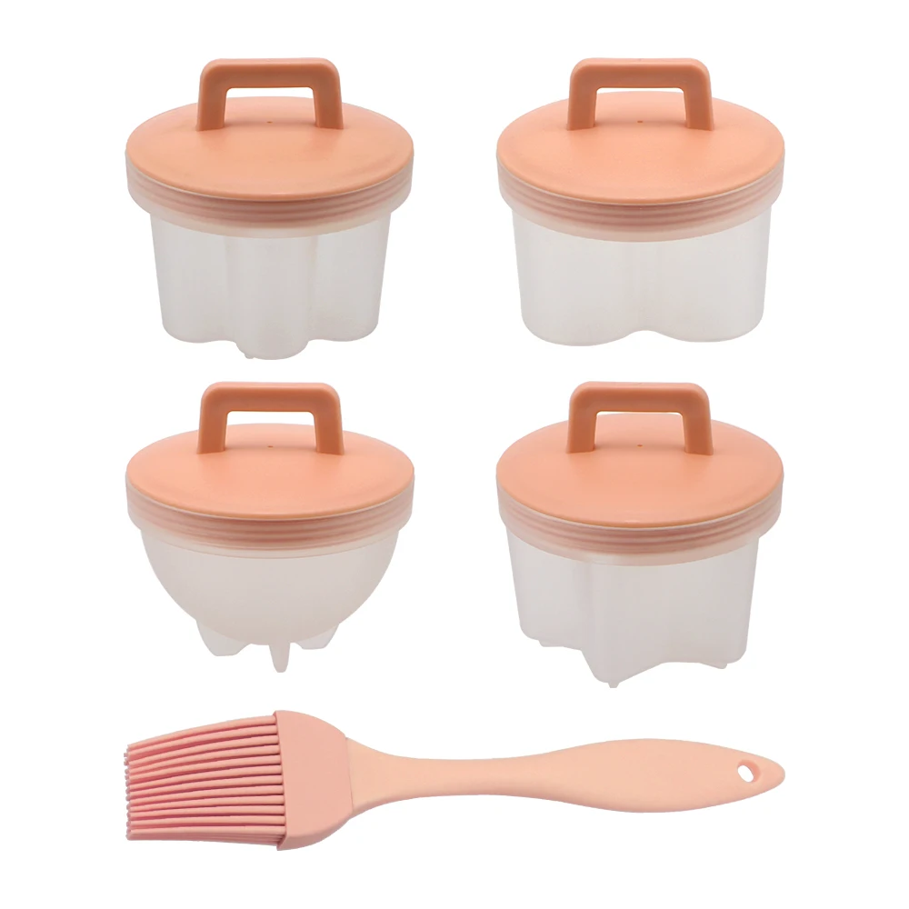 Egg boiler mold cup Egg cooker Egg pancake mold Silicone egg poacher Egg poacher Kitchen Egg Mold 4 Pcs/Set With Lid Brush Cute Egg Cooker