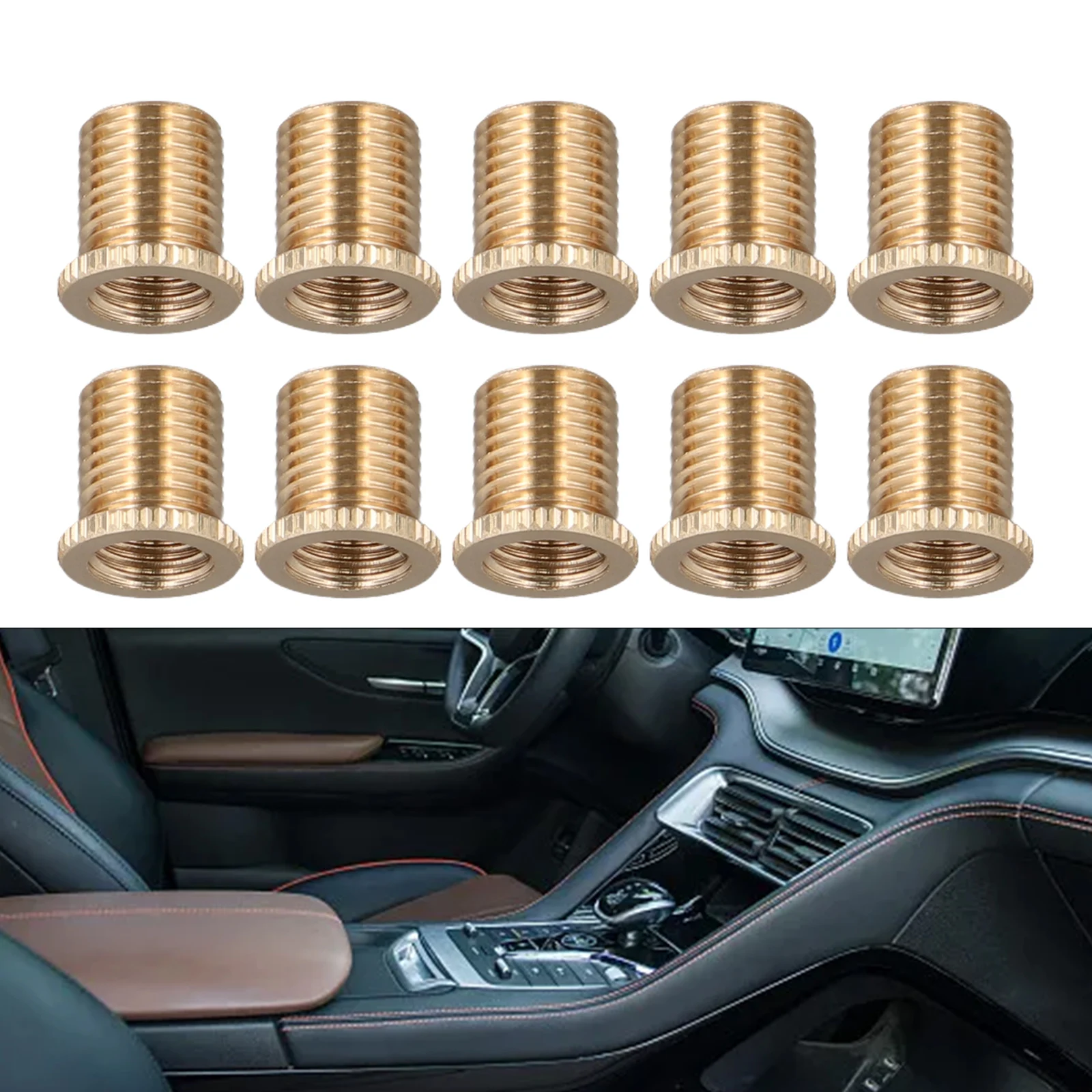Useful Gear Shift Knob Accessories Aluminum Gold High Quality Nuts Insert Set Thread Adapter 10 Pack