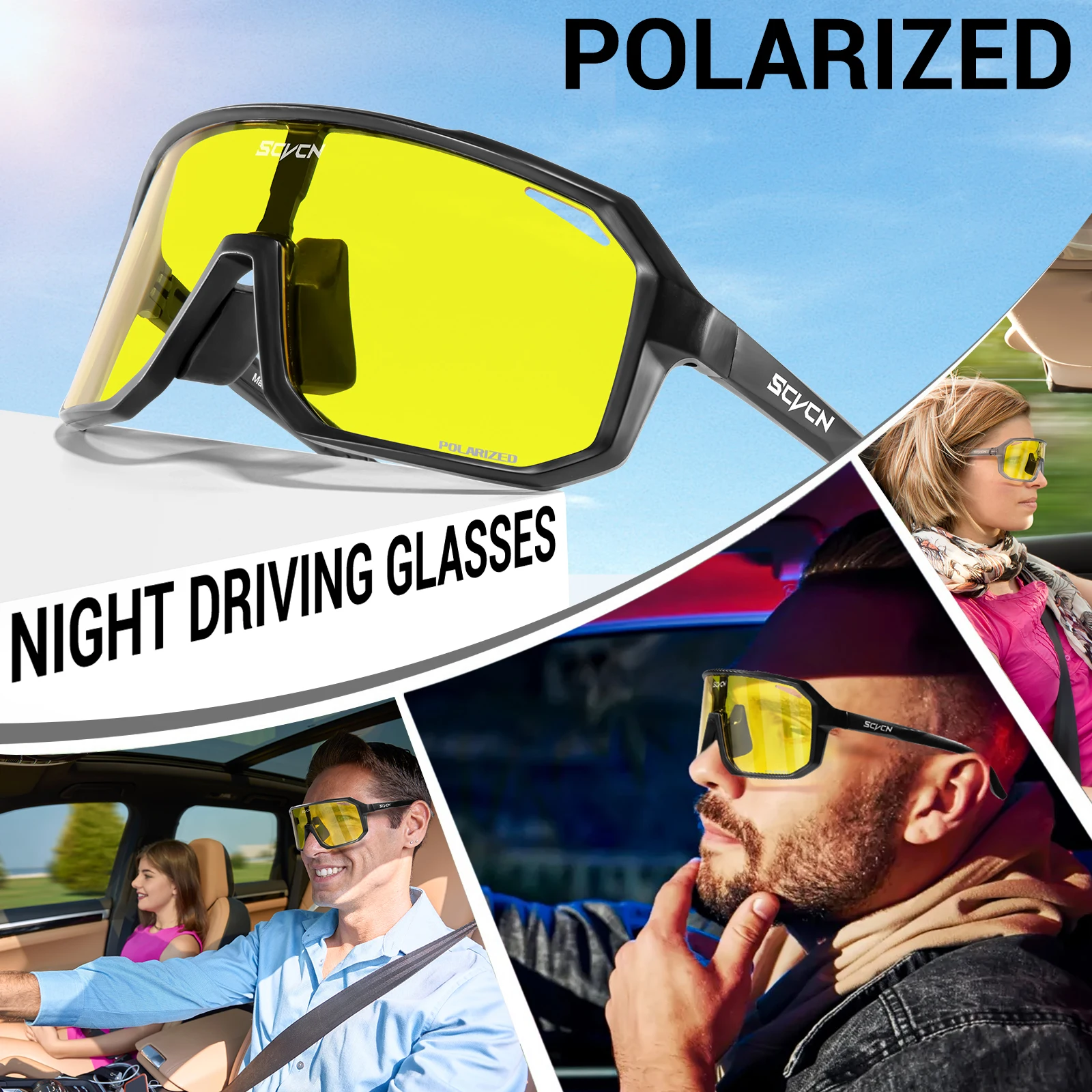 SCVCN Night Vision Glasses Cycling Glasses Driving Eyewear Fashion Polarized Sunglasses Y2K UV400 Eyeglasses Mtb Goggles Man