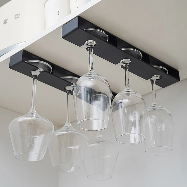 Functional Wine Glass Holder Hanging Under Shelf Goblet Drying Rack Under  Cabinet Kitchen Bar Supplies Stemware Storage Stand