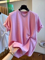 plus Size Women's T-irt Pure Cotton Loose oulder Pad ort Sve Summer Casual Wear  And Pear aped Body Fit