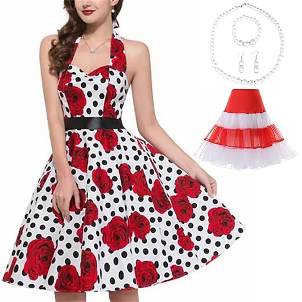 

Retro Vintage 1950s Rockabilly Petticoat Hoop Skirt A-Line Dress Tutu Flare Dress Audrey Hepburn Party Evening Masquerade Dress