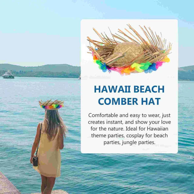 Hawaiian Hat Beach Accessories Men Fancy Dress Lei Straw Wide Brim