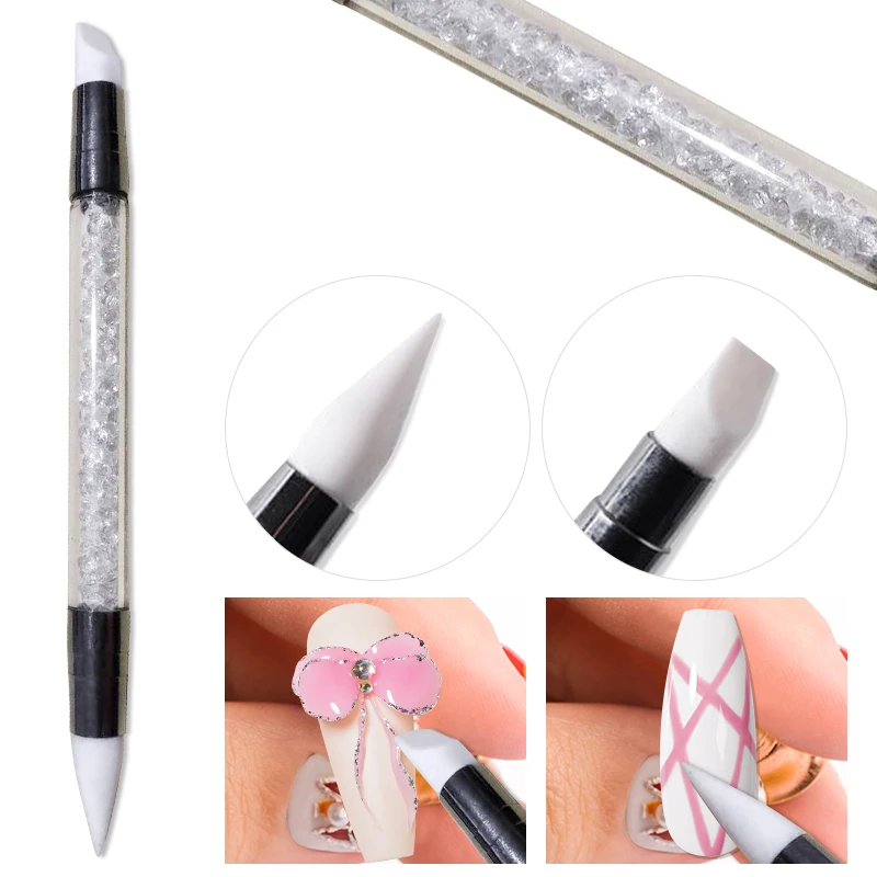 1 Pc Dual-ended Nail Art Silicone Sculpture Pen 3D Carving DIY Glitter Powder Liquid Manicure Dotting Brush Nail Tips Tool