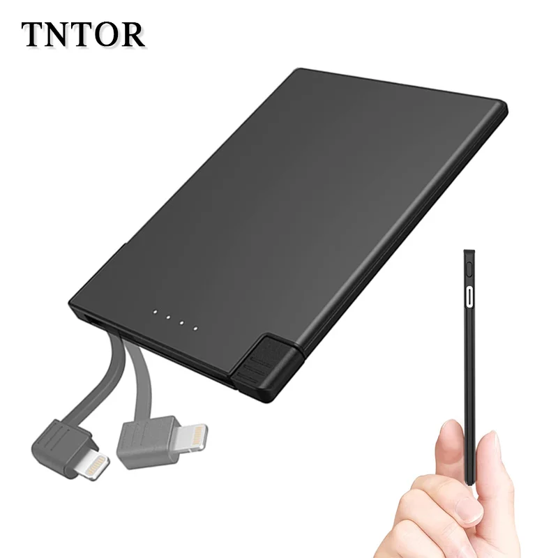 TNTOR Mini Power Bank Slim 3500 mAh Power Bank Fast Charging Battery Built-in Cable for Xiaomi iPhone 15 14 13 Huawei Samsung