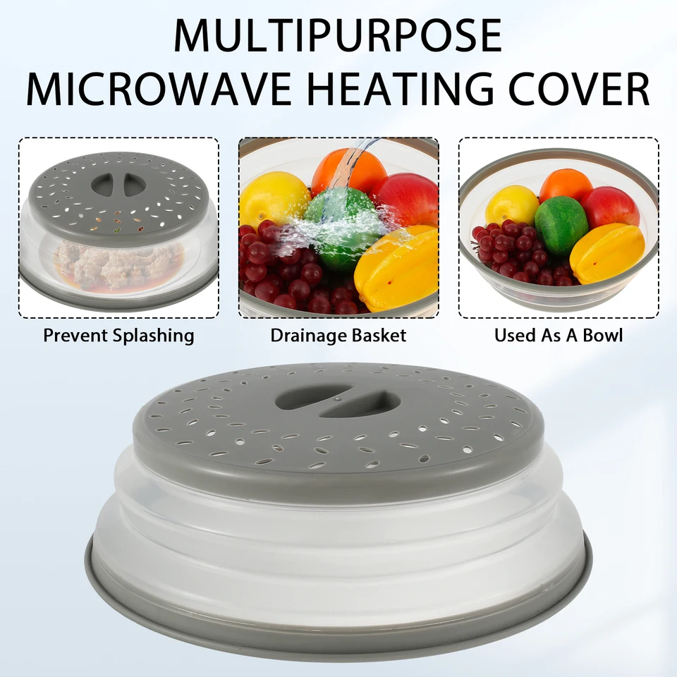 Collapsible Microwave Splatter Cover For Food; Multifunctional