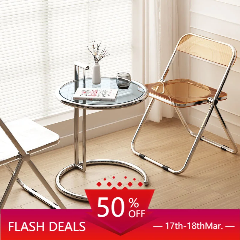 

Круглый Кофейный столик в скандинавском стиле, маленький стеклянный современный журнальный столик для завтрака, прозрачная мебель для гос...