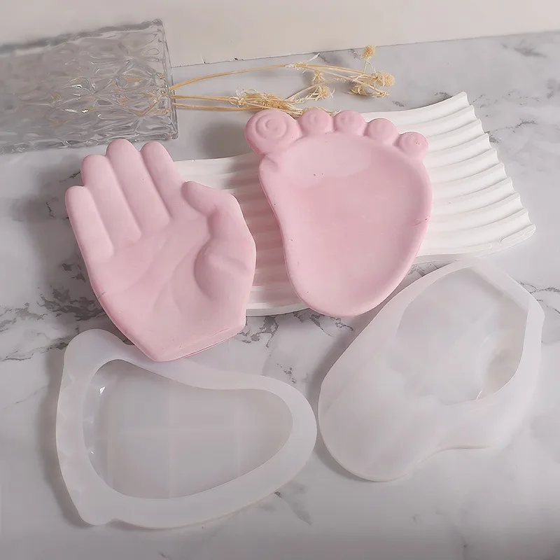 

Baby Foot and Hand Shape Silicone Mold Baby Shower Plaster Epoxy Resin Jewelry Storage Tray Casting Molds Home Decor Crafts Gift