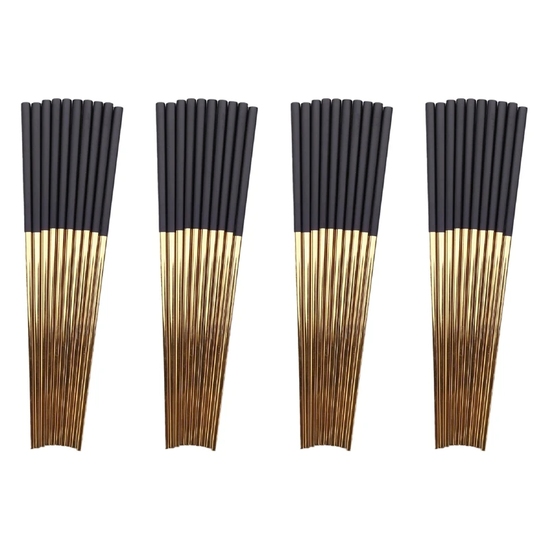 

20 Pairs Chopsticks Stainless Steel Chinese Gold Set Black Metal Chop Sticks Set Used For Sushi Dinnerware