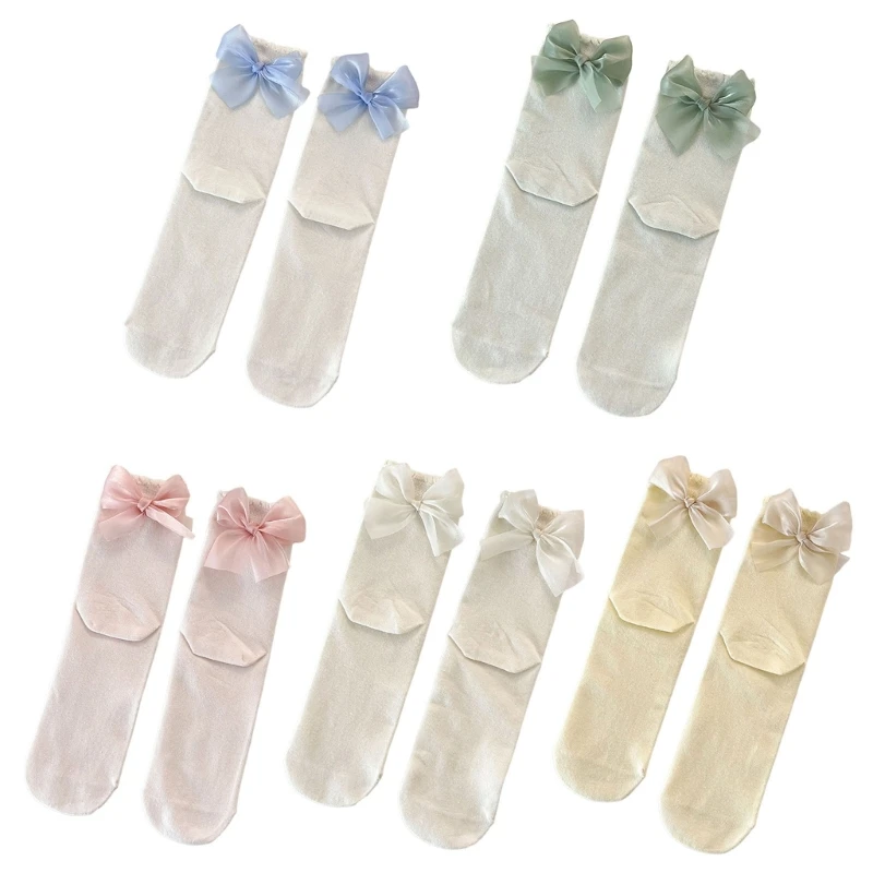 

Fashion Women Casual Cotton Solid Color Socks Japanese JK Princess Ribbon Bowknot Ruffle Frilly Middle Tube Socks Dropship