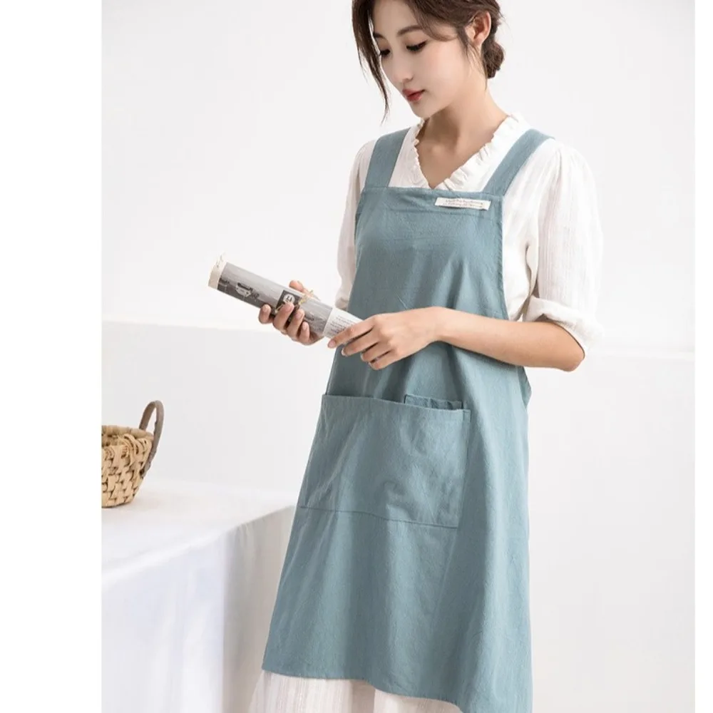 Tablier Japonais Dos Croisé - Coton-lin - Poches Latérales - 72x27 Cm - Pour Cuisine, Jardinage, Peinture, Café, Bricolage
