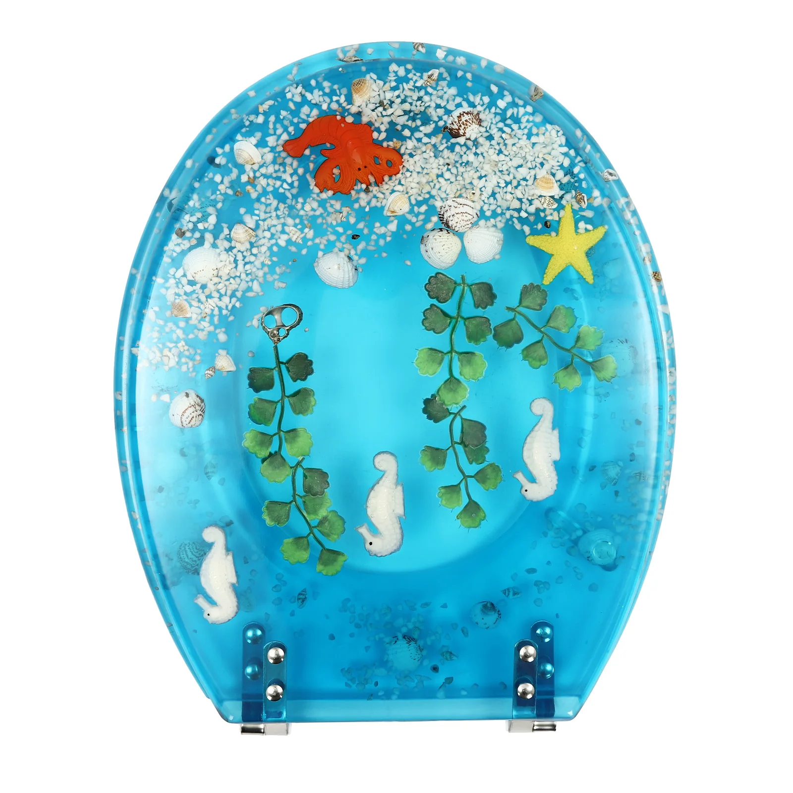 Resin U/V type Toilet Seat,Aquarium Seat Blue Sea Fish Shells Shape Toilet Seat