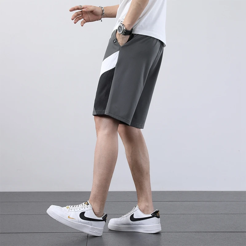 Summer Patchwork Contrasting Colors Street Casual Wide Leg Pants Loose Comfortable Refreshing All-match Elastic Waist Shortpant