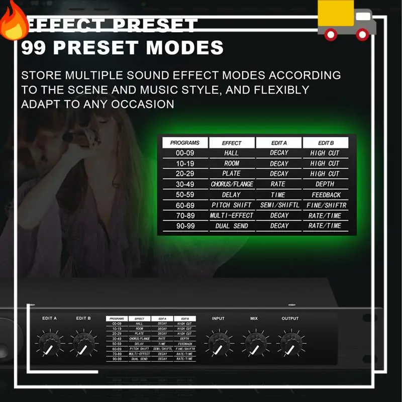 Professional Digital Reverberation Multi Effect DSP Processor Audio Processor Equalizer Durable Easy Install US PLUG