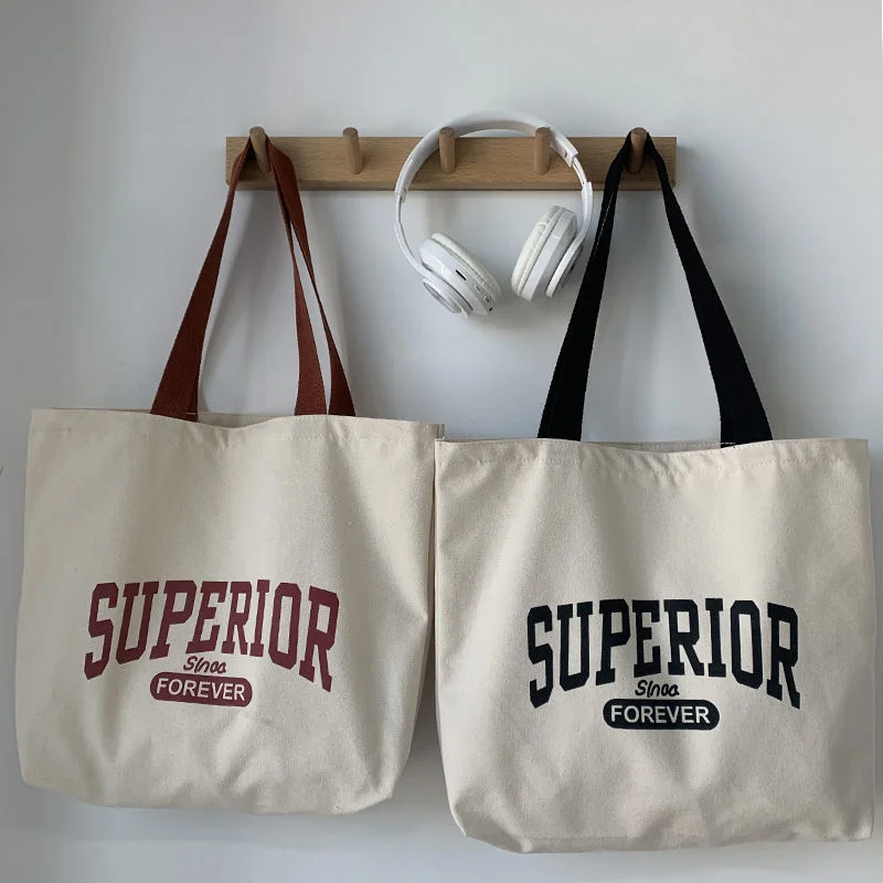 

Women's Large Capacity Travel Canvas One Shoulder Handbag Yoga Alphabet Retro Japanese Style Travel Student Cloth Bags for Women