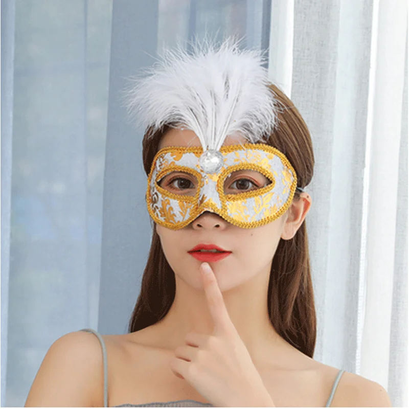 

Middle Feathers Women Antiquity Masquerade Mask Flower Print Cute Half Face Halloween Easter Cosplay Sexy Party Prom Shoot Video