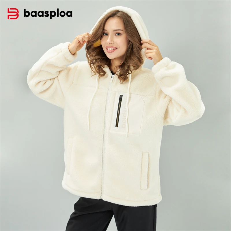 Baasploa 여성용 양털 재킷, 겨울 패션, 단색, 느슨한 후드 스웻셔츠, 여성 캐주얼, 긴 소매, 지퍼 후드, 신상
