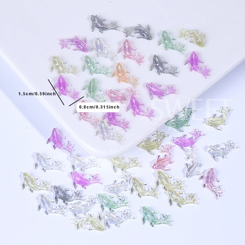 20/50/100pcs Dolphin Fish 3D Nail Art Charms Parts Aurora Starry Sky Nail Art Jewelry Accessories Manicure Decor Nails Supplies