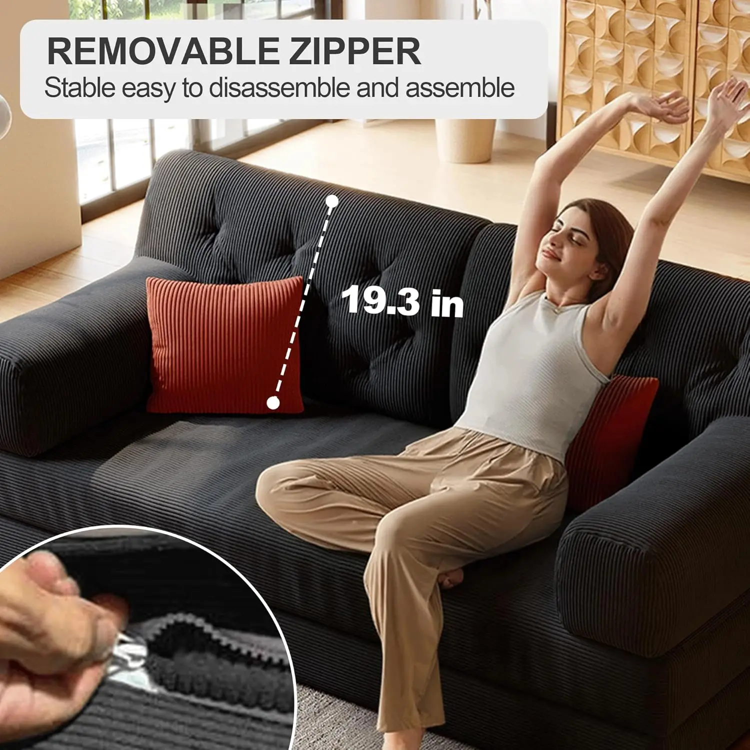 5-in-1 Folding Convertible Sofa Bed, Loveseat Sleeper with Pull-Out Bed, Floor Sofa Modular Futon Couch, 79 6