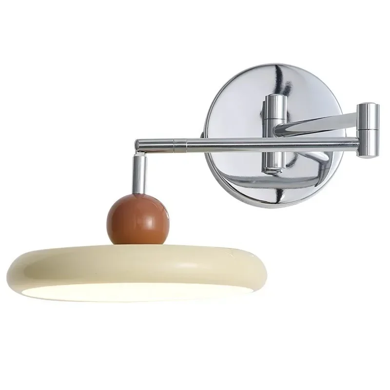 Cream wind Folding Rocker Arm Wall Lamp LED Movable Bedside Lamp Modern Living Room Bedroom Wall Light Retractable Reading Light