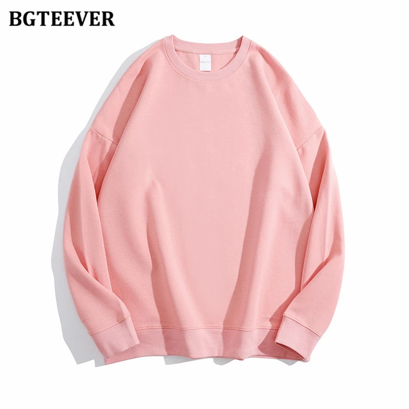 BGTEEVER Casual O-neck Loose Women Pullovers Spring Autumn Long Sleeve Basic Cotton Sweatshirts for Women
