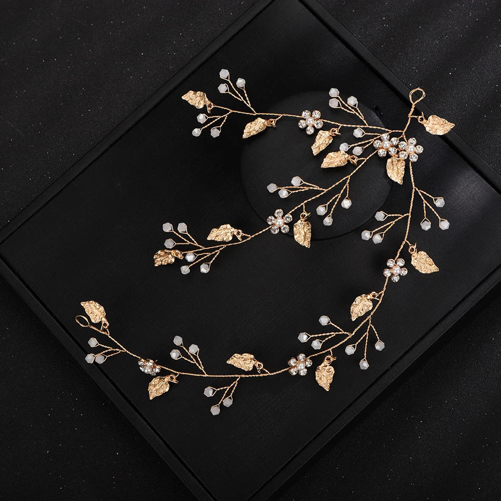 Vintage Bridal Gold Rhinestones Flower And Leaves Handmade Headband Headpiece Wedding Hair Accessories hair accessories bridal hair accessories