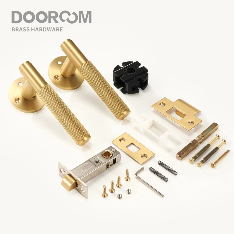 Dooroom Brass Door Lever Set Knurled Privacy Passage Dummy Thumbturn Lock Handle Set Knurled Hardware images - 6