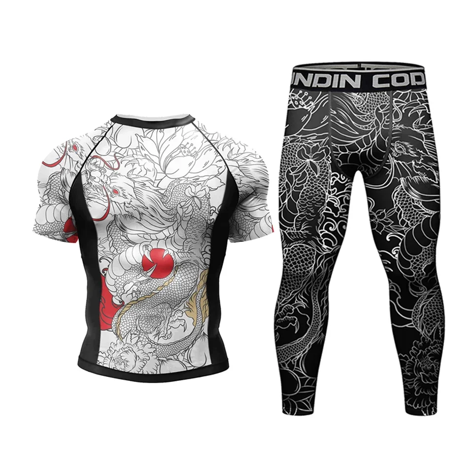 Compression MMA Rashguard T-shirt mens t shirt Sports Apparel for Men Running Suit Muay Thai Shorts 4pcs/Sets