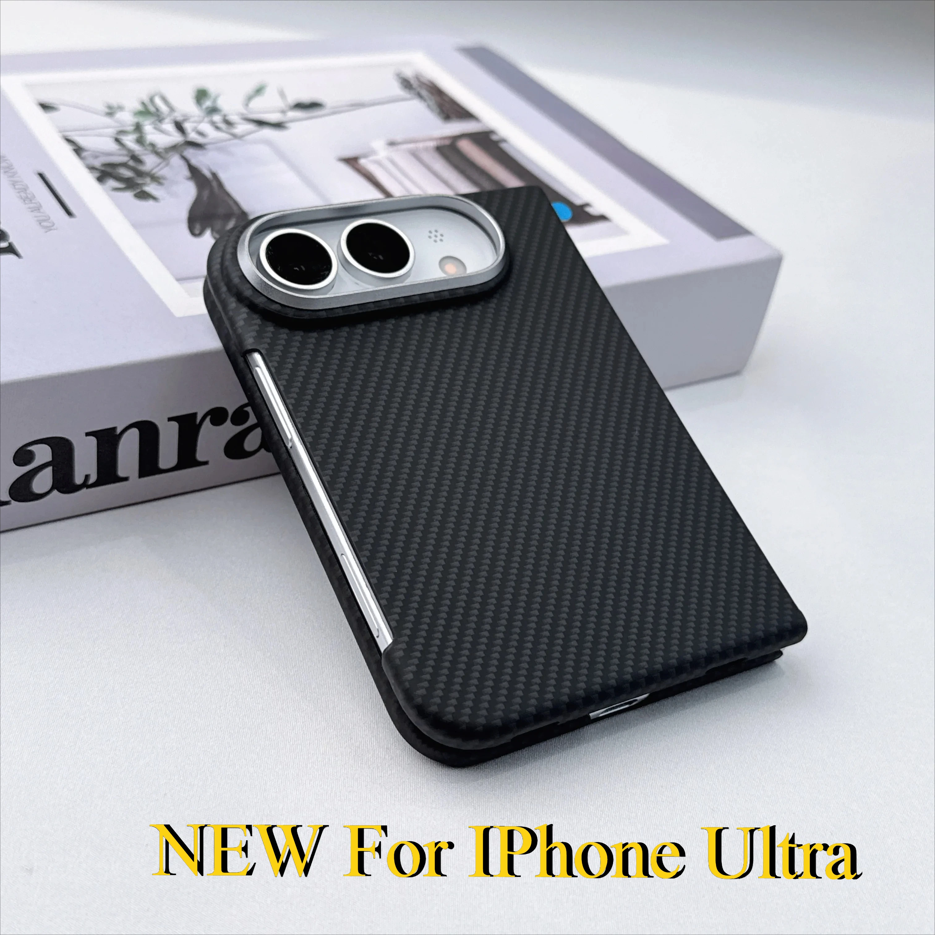 Luxury Kevlar Texture Foldable Case with Metal Lens Frame - Slim, Skin-Feel, Shockproof Phone Cover