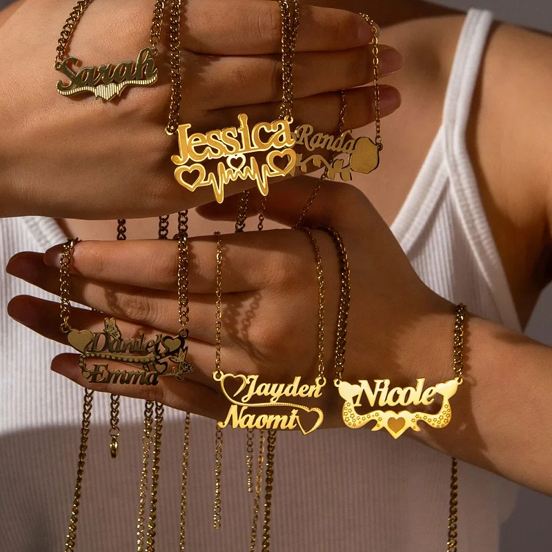 Custom Jewelry Girl With Boyfriend's Name On Necklace