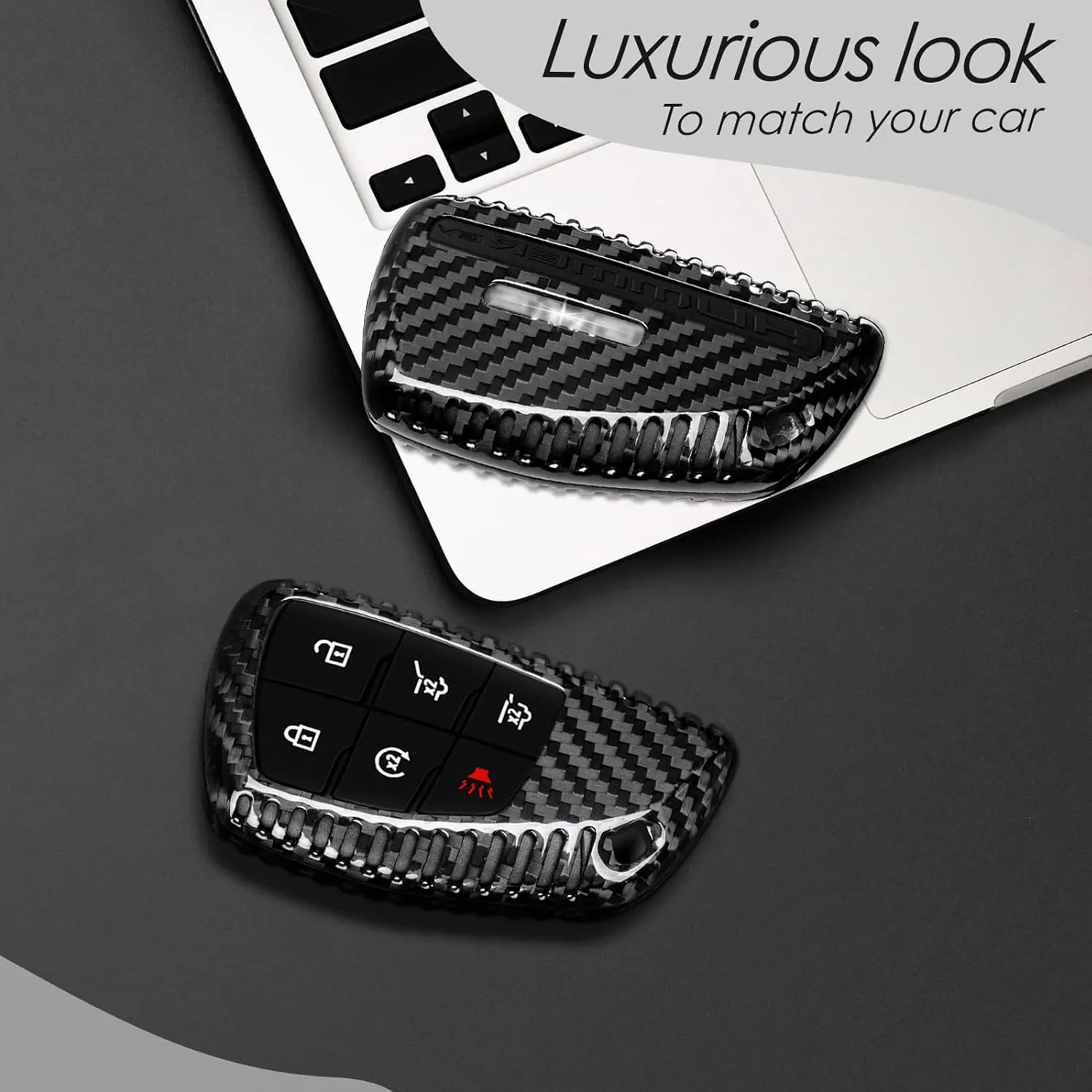 Key Fob Cover for GMC Hummer with KeyChain Real Carbon Fiber Key