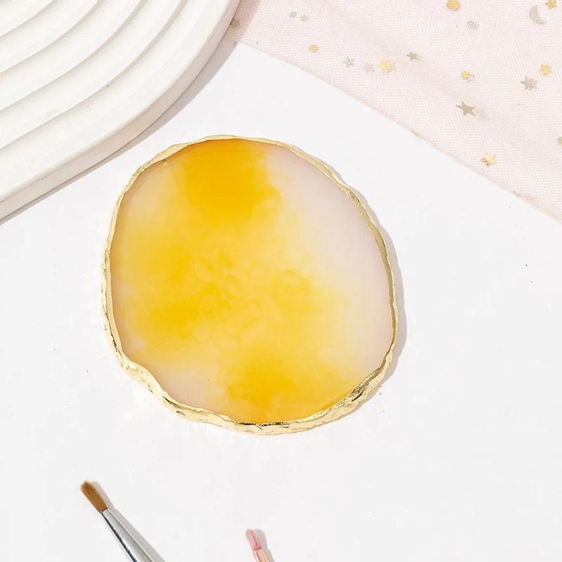 Round Resin Agate Stone Nail Art Palette for Manicure and Painting Display