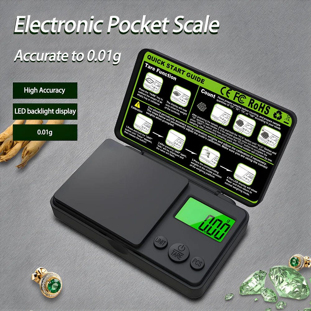Mini Jewelry Scale 0.01g Electronic Stainless Steel Digital Pocket Scale Gold Gram Balance Portable Kitchen Weighting Tool