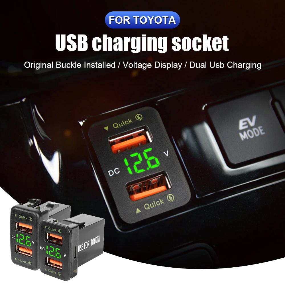 USB Chargers For Toyota Power Adapter Socket QC 3.0 LED Indicator Mobile  Phone Charging Voltmeter Test Car Accessories 24V 12V