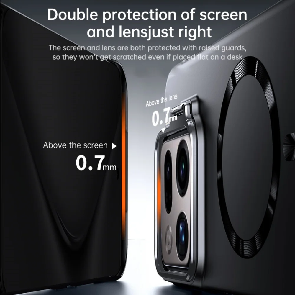 Enhanced Frosted Camera Fold Stand Holder Phone Case with Magnetic Bumper and Non-Slip Cover