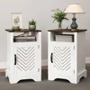 Nightstand Set of 2, White End Table with Charging Station, Tall Farmhouse Bedside Table with Large Storage and Shelf 1