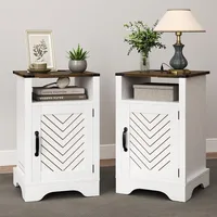 Nightstand Set of 2, White End Table with Charging Station, Tall Farmhouse Bedside Table with Large Storage and Shelf 1