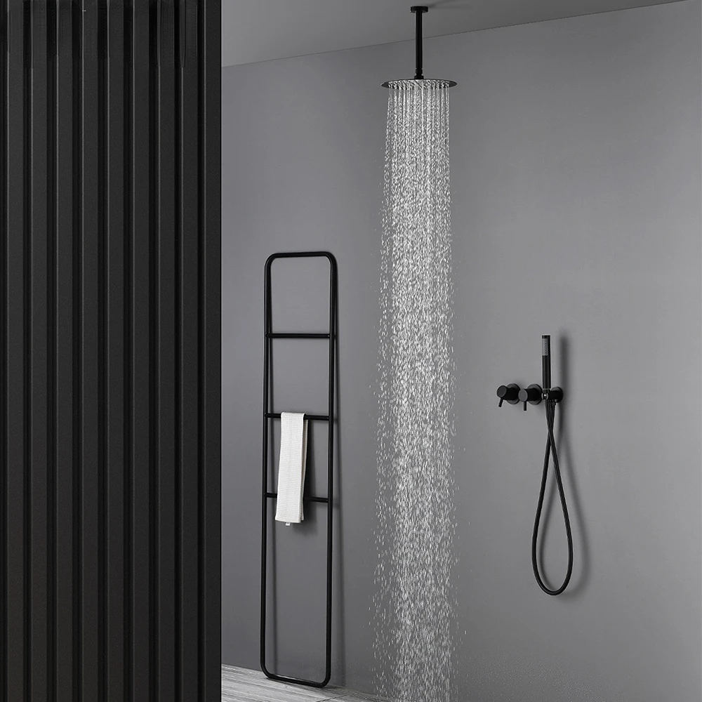 Description Picture 3 of itemSwitch Wall Mounted Bathroom Faucet Brass Black Ceiling Rain Shower Head Hand Sprayer Two-Function Hot&Cold Mixing With Seat