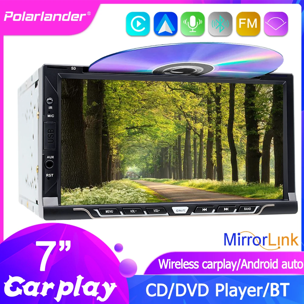 

7 inch 2 Din Car Multimedia Player CarPlay/Android Auto USB/TF/AUX HD Touch Screen MirrorLink CD/DVD AM FM Radio Receiver