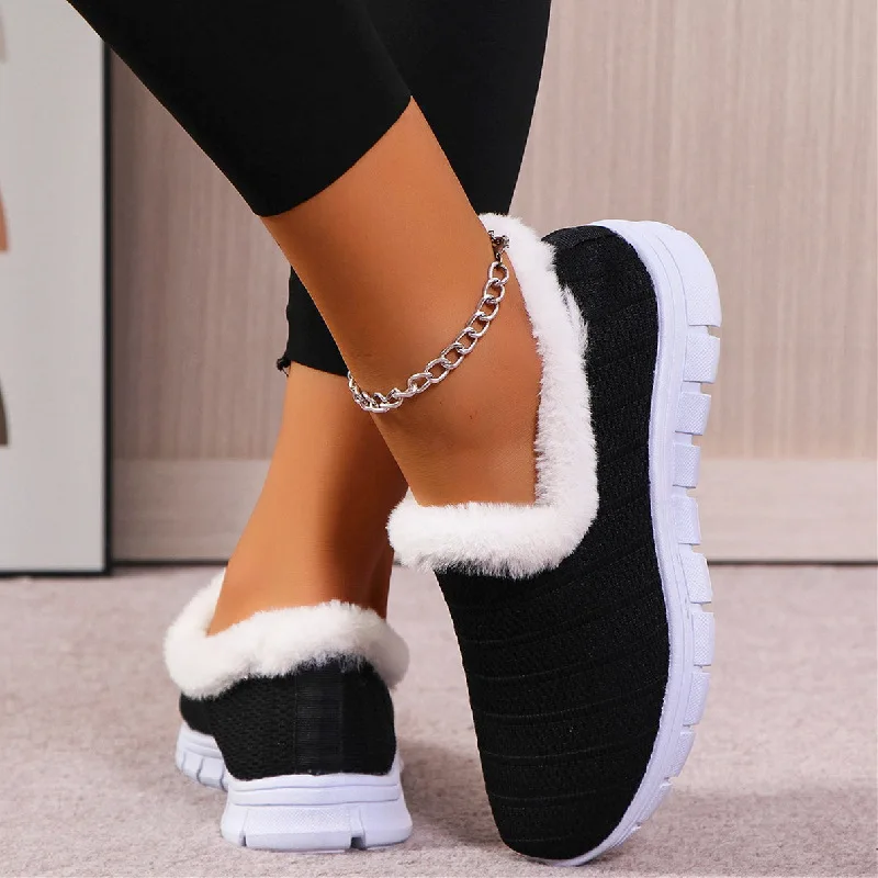 Trendy Women's Cotton Shoes for Autumn Winter 2025 New Round Headed Mesh Flat Bottom Versatile Comfortable Daily Cotton Shoes