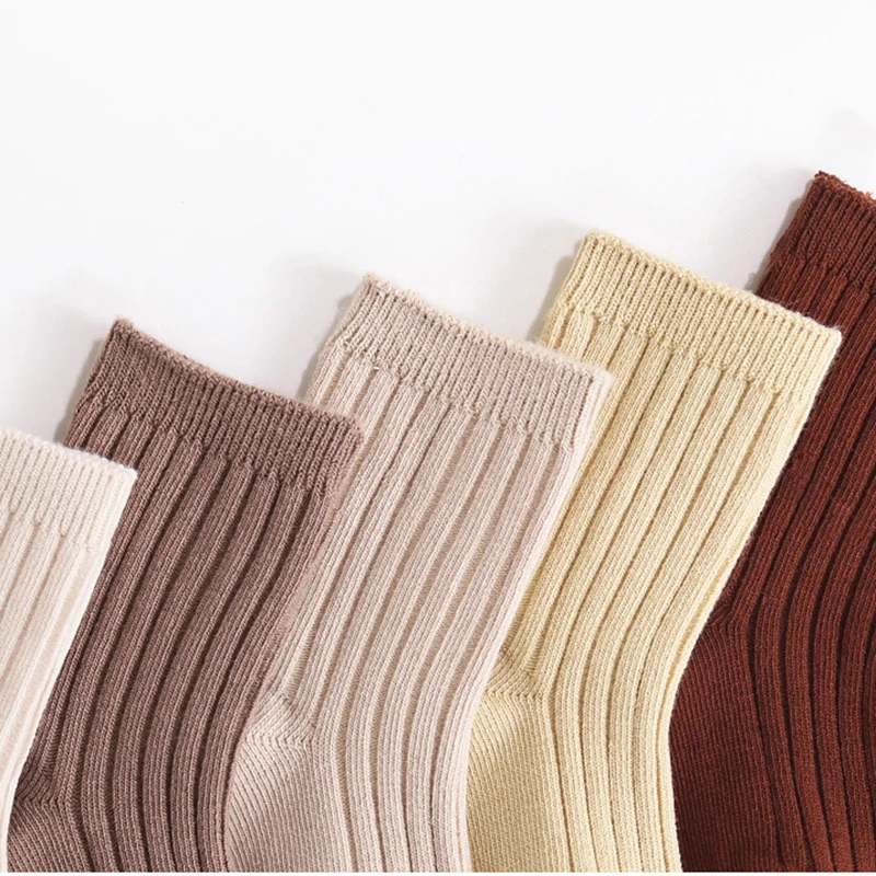Girls Solid Color Mid Tube Socks Autumn Kids Cotton